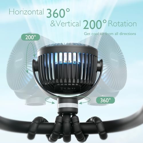 Momcozy 8000mAh Portable Stroller Fan, 27H Ultra-long Battery Life Detachable 4 Speed 360°Rotate LED Night Light with 2 Modes, USB Rechargeable Handheld Cooling Fan for Travel/Car Seat/Bedroom - Image 7
