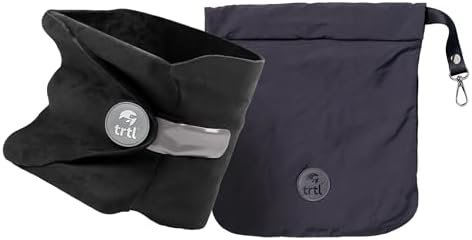 trtl Travel and Airplane Pillow - Real Sleeping Experience on Long Flights - Neck and Shoulder Support - Super-Soft, Lightweight, Easy-to-Carry, and Machine-Washable Flight Pillow - Black