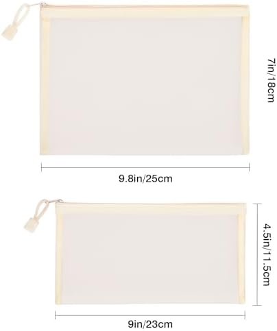 12 Pieces Zipper Nylon Mesh Pouch, Mesh Cosmetic Bags Makeup Bags Pencil Case, Multipurpose Travel Bags for Cosmetic School Office Supplies and Travel Accessories (Beige, A5) - Image 7