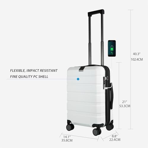 KROSER Hardside Expandable Carry On Luggage with Spinner Wheels & Built-in TSA Lock, Durable Suitcase Rolling Luggage with USB Port, Carry-On 20-Inch, White - Image 2