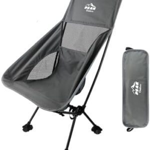 Peak Outdoors Backpacking Chair Lightweight Camping Chair – High Back Ultralight Folding Camp Chair with Storage Bag, Compact Portable Tall Hiking Chair and Beach Chair (Grey)