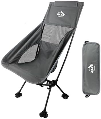 Peak Outdoors Backpacking Chair Lightweight Camping Chair – High Back Ultralight Folding Camp Chair with Storage Bag, Compact Portable Tall Hiking Chair and Beach Chair (Grey)
