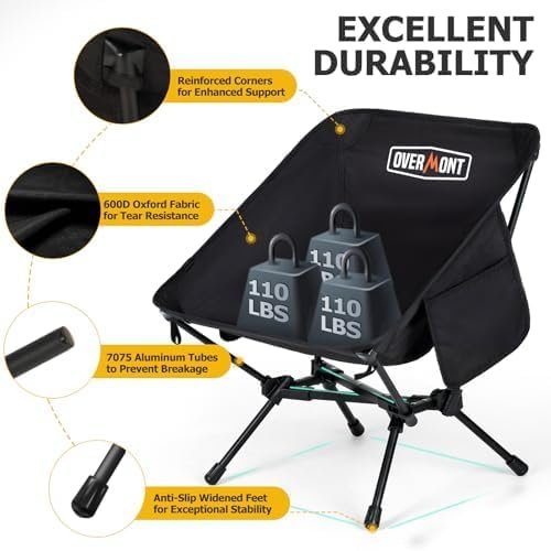 Overmont Ultralight Portable Camping Chair- Lightweight Folding Backpacking Chair, Support up to 330Lbs Compact Beach Chair for Adults with Carry Bag for Backpack Hiking Fishing Outdoor Camp Travel - Image 4