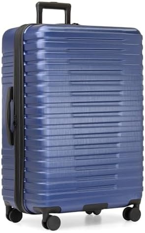 U.S. Traveler Boren Polycarbonate Hardside Rugged Travel Suitcase Luggage with 8 Spinner Wheels, Aluminum Handle, Navy, Checked-Large 30-Inch