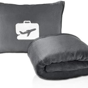 EverSnug Travel Blanket and Pillow - Ultra-Soft, Compact & Lightweight, 65x40 Inches, with Carry Case, Luggage Sleeve & Backpack Clip for Airplane Comfort (Grey)