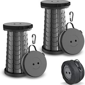 Collapsible Stool 2-Pack & Carry Bag + Clips - Upgraded Portable Folding Stool, Height Adjustable, Lightweight, Retractable Telescoping Camping Seat Travel Chair, Foldable Footrest - Max 400lbs
