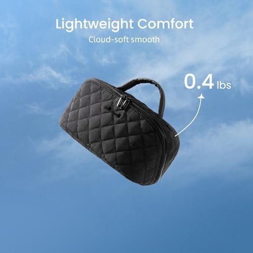 LOVEVOOK Travel Makeup Bag for Women, 2Pcs Set Puffer Waterproof Cosmetic Organizer, Large Capacity Pouch Open Flat Toiletry Bag with Divider & Handle, Portable Gift for Her, Black - Image 4