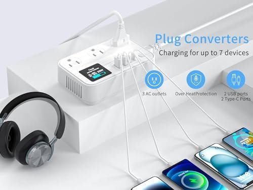 350W Conversion Plug,International Travel Converter with 2 USB and 2 USB-C Ports, lowering 220V to 110V for 100V-240V Areas and Different Countries Plugs Using US Electrical Devices - Image 6