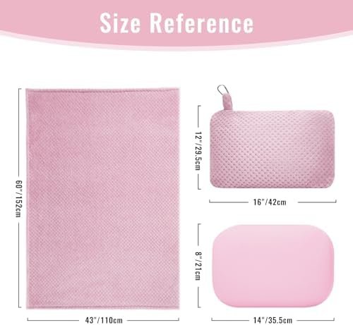 Travel Pillow Blanket Set-3 in 1 Travel Pillow Memory Foam, Soft Travel Blanket Airplane Compact with Bag, Inner Pillowcase, Hand Luggage Belts and Backpack Clip, for Plane Car, Pink - Image 4
