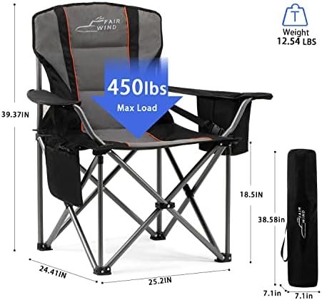 FAIR WIND 2 Pack Oversized Fully Padded Camping Chair with Lumbar Support, Heavy Duty Cooler Bag Fold Chair Support 450 LBS - Image 2