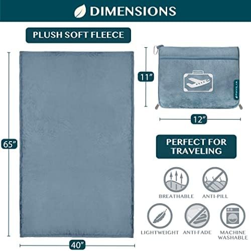 PAVILIA Travel Blanket Pillow in Soft Bag with Pockets, Airplane Blanket Set, Plane Blanket Compact Packable, Flight Essentials Car Pillow, Travelers Accessories Gifts, Luggage Strap, Dusty Light Blue - Image 7