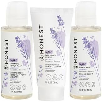 The Honest Company Babe's Mini Must Haves Gift Set | Travel Size Hypoallergenic Lavender Bathtime Essentials | Shampoo + Body Wash (2 fl oz), Face + Body Lotion (1 fl oz), Bubble Bath (2 fl oz) - Image 8