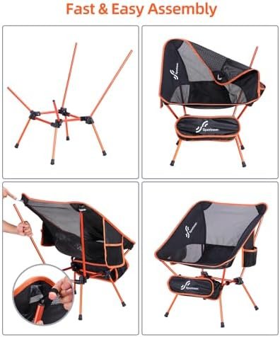 Sportneer Camping Chairs, Lightweight Outdoor Chairs with 2 Side Pockets & Storage Bag, Foldable & Portable Lawn Chairs for Camping Hiking Lawn Picnic Beach Outdoor Travel (1, Orange) - Image 7