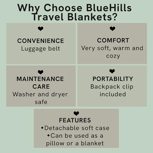 BlueHills Premium Soft Travel Blanket Pillow Airplane Flight Blanket Throw Bag Pillowcase Compact Large 2 in 1 Combo Warm Traveling Plane Essentials Portable Gifts Lightweight Grey Gray T007 - Image 4
