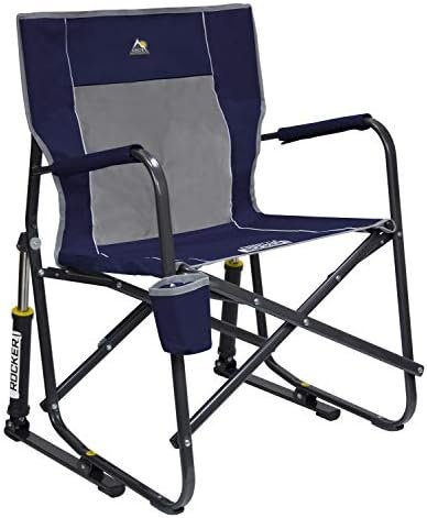 GCI OUTDOOR Freestyle Rocker Camping Chair | Portable Folding Rocking Chair with Solid, Durable Armrests, Drink Holder & Comfortable Backrest — Indigo Blue