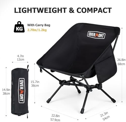 Overmont Ultralight Portable Camping Chair- Lightweight Folding Backpacking Chair, Support up to 330Lbs Compact Beach Chair for Adults with Carry Bag for Backpack Hiking Fishing Outdoor Camp Travel - Image 2