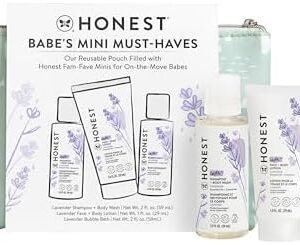 The Honest Company Babe's Mini Must Haves Gift Set | Travel Size Hypoallergenic Lavender Bathtime Essentials | Shampoo + Body Wash (2 fl oz), Face + Body Lotion (1 fl oz), Bubble Bath (2 fl oz)