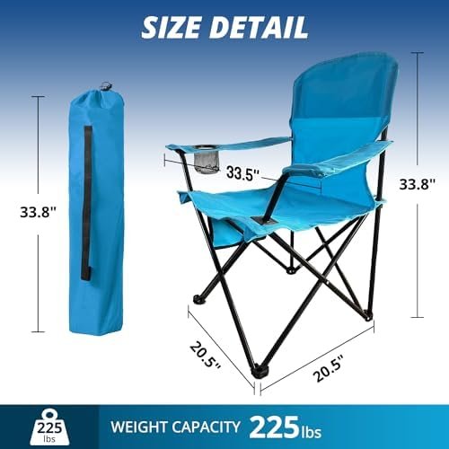 Folding Outdoor Beach Camp Chair with Cup Holder, Storage Pocket, Waterproof Bag Outdoor Arm Chair, Supports 225LBS, Blue - Image 3