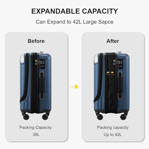 LEVEL8 Grace Carry on Luggage Airline Approved, 20 Inch Expandable Hard Sided Luggages with Spinner Wheels, Harshell Small Rolling Suitcase for Women Men with Tsa Lock, Blue - Image 6
