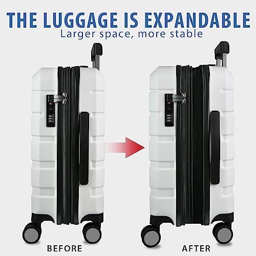 KROSER Hardside Expandable Carry On Luggage with Spinner Wheels & Built-in TSA Lock, Durable Suitcase Rolling Luggage with USB Port, Carry-On 20-Inch, White - Image 5