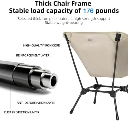 CAMEL CROWN Folding Camping Chair, Lightweight Portable Compact Lawn Chair with Side Pocket for Outdoor Travel Beach Picnic Hiking Backpacking Khaki - Image 4