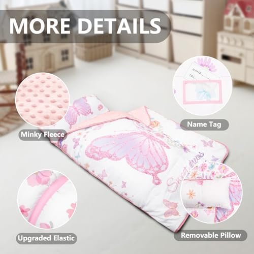 Primlect Toddler Nap Mat with Pillow and Blanket, Extra Large 55''x35'' Sleeping Bag, Washable, Light, Easy to Roll up, Perfect for Daycare, Preschool, Kindergarten, Travel, Boys and Girls (Butterfly) - Image 5