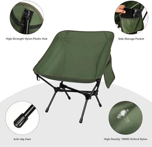 Ultralight Camping Chair, Portable Folding Backpacking Chair, Compact Camping Chair with Carry Bag for Outdoor Camp Hiking Backpack Beach Travel (Green) - Image 6