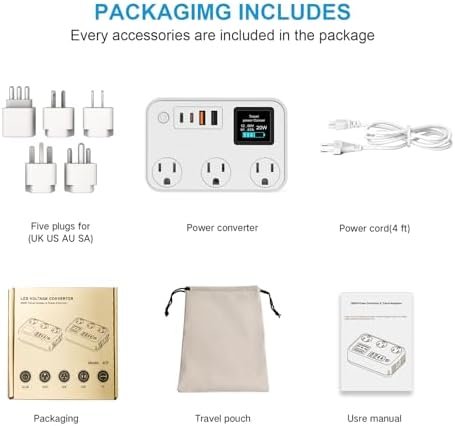 350W Conversion Plug,International Travel Converter with 2 USB and 2 USB-C Ports, lowering 220V to 110V for 100V-240V Areas and Different Countries Plugs Using US Electrical Devices - Image 5