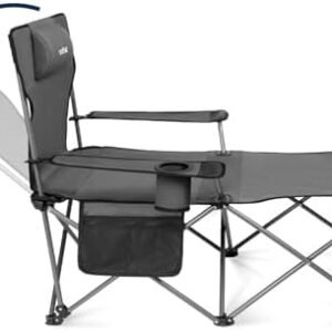 apollo walker Camping Chairs for Adults - 6 Legged Beach Chair with Foot Rest, Adjustable 90ยฐ - 130ยฐ Reclining Lounge Chair Outdoor, Folding Chairs for Outside with Detachable Pillow & Carry Bag Grey