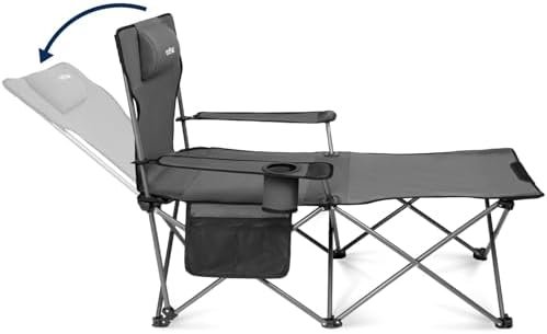 apollo walker Camping Chairs for Adults - 6 Legged Beach Chair with Foot Rest, Adjustable 90° - 130° Reclining Lounge Chair Outdoor, Folding Chairs for Outside with Detachable Pillow & Carry Bag Grey