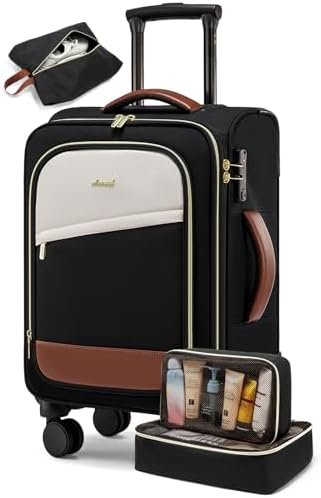 LOVEVOOK 4 Pcs Carry On Luggage 22x14x9 Airline Approved, 20 Inch Carry On Suitcases with Wheels, Softside Rolling Suitcase for Women Men, with TSA Lock Weekender Travel Luggage