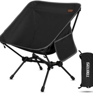 TOBTOS Ultralight Camping Chair, Portable Folding Backpacking Chair, Compact Camping Chair with Carry Bag for Outdoor Camp Hiking Backpack Beach Travel (Black)