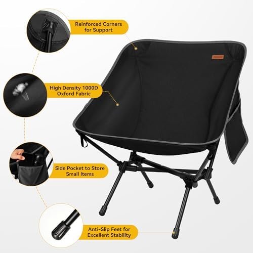 TOBTOS Ultralight Camping Chair, Portable Folding Backpacking Chair, Compact Camping Chair with Carry Bag for Outdoor Camp Hiking Backpack Beach Travel (Black) - Image 5
