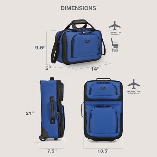 U.S. Traveler Rio Lightweight Carry-On Suitcase 20" Softside Expandable Design, Durable, Business and Travel, Blue, Set - Image 7