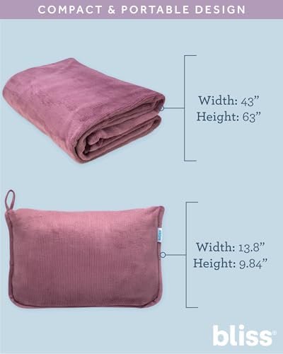 Bliss Faille Travel Pillow Blanket - 2-in-1 Lightweight Compact Airplane Camp Pillow and Blanket Set for Travelling, Size Small, Mauve - Image 3