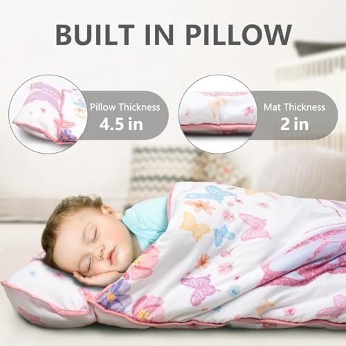 Primlect Toddler Nap Mat with Pillow and Blanket, Extra Large 55''x35'' Sleeping Bag, Washable, Light, Easy to Roll up, Perfect for Daycare, Preschool, Kindergarten, Travel, Boys and Girls (Butterfly) - Image 4