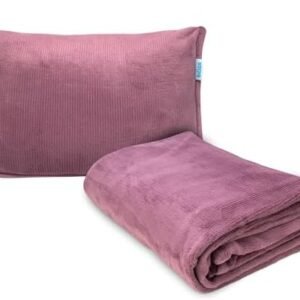 Bliss Faille Travel Pillow Blanket - 2-in-1 Lightweight Compact Airplane Camp Pillow and Blanket Set for Travelling, Size Small, Mauve