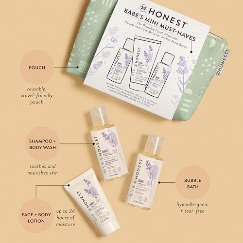 The Honest Company Babe's Mini Must Haves Gift Set | Travel Size Hypoallergenic Lavender Bathtime Essentials | Shampoo + Body Wash (2 fl oz), Face + Body Lotion (1 fl oz), Bubble Bath (2 fl oz) - Image 2