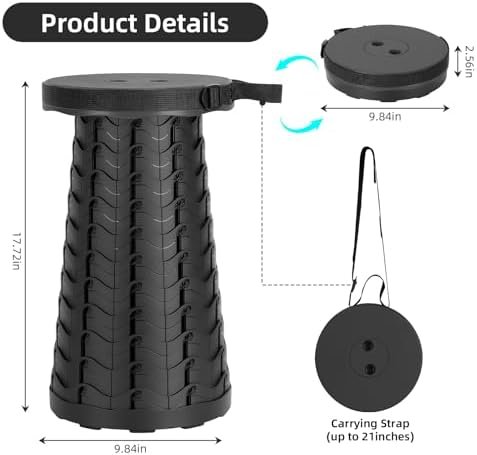 Collapsible Stool, Folding Chair - Upgraded Portable Chair with Load Capacity 400lbs, Portable Stool for Camping Fishing Hiking - Folding Stool with Carrying Straps,Gifts for Fisherman (Black) - Image 2