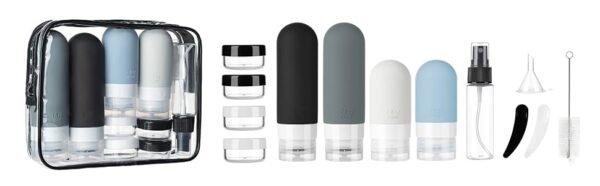 16 Pack Travel Bottles Set - TSA Approved Leak Proof Silicone Squeezable Containers for Toiletries, Conditioner, Shampoo, Lotion & Body Wash Accessories (16 pcs/Black Pack) - Image 2