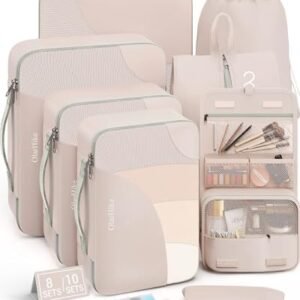 10 Set/8 Set Packing Cubes for Travel, Gifts for Women Mom,Anti-Tearing Suitcase Organizer for Luggage with Shoe & Hanging Toiletry Bag,OlarHike Vacation Essentials & Accessories for Cruise Ship,Cream