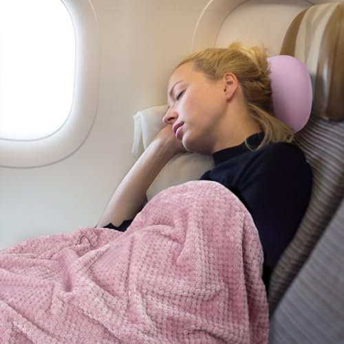 Travel Pillow Blanket Set-3 in 1 Travel Pillow Memory Foam, Soft Travel Blanket Airplane Compact with Bag, Inner Pillowcase, Hand Luggage Belts and Backpack Clip, for Plane Car, Pink - Image 3