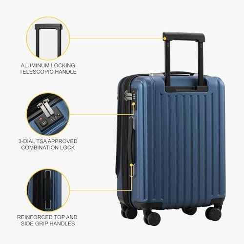 LEVEL8 Grace Carry on Luggage Airline Approved, 20 Inch Expandable Hard Sided Luggages with Spinner Wheels, Harshell Small Rolling Suitcase for Women Men with Tsa Lock, Blue - Image 8