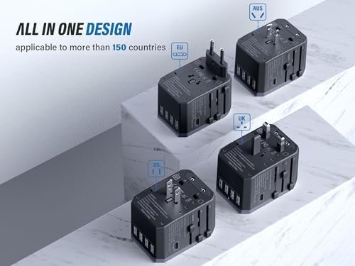EPICKA Universal Travel Adapter, European Travel Plug Adapter - International Power Adapter Worldwide Charger with USB-C & 4 USB Ports, Travel Essentials for Italy, Japan, Europe, UK (TA-105, Grey) - Image 4