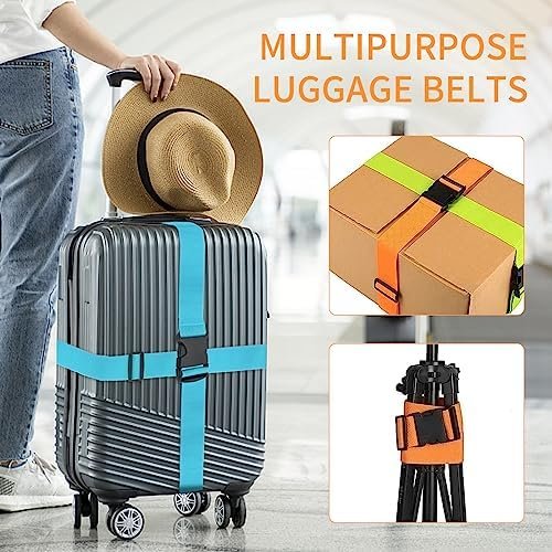 BILIONE 4 Pack Luggage Straps 79" Long Belts Keep Suitcase Secure While Traveling, TSA Approved Add a Bag Premium Accessory for Travel Bag Closure (Blue+Orange+Rose Pink+Green) - Image 2