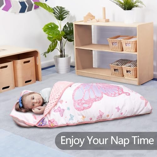 Primlect Toddler Nap Mat with Pillow and Blanket, Extra Large 55''x35'' Sleeping Bag, Washable, Light, Easy to Roll up, Perfect for Daycare, Preschool, Kindergarten, Travel, Boys and Girls (Butterfly) - Image 3