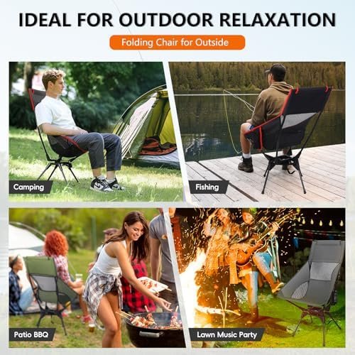 Swivel Folding Chair, High Back Camping Chair with Head Support, Side Cup Pocket, Stable Portable Outdoor Chair for Camp, Travel, Beach, Party, Fishing (Grey) - Image 7