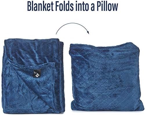 Outrageously Soft Convertible Cozee 2 in 1 Blanket and Pillow Combo- Oversized Lightweight Camping Throw That Folds Into Travel Pillow 60 x 70 Inches - Sapphire Blue - Image 2