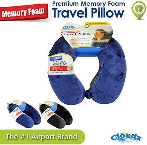 Cloudz Memory Foam Travel Neck Pillow with Snap & Pocket - Blue - Image 3