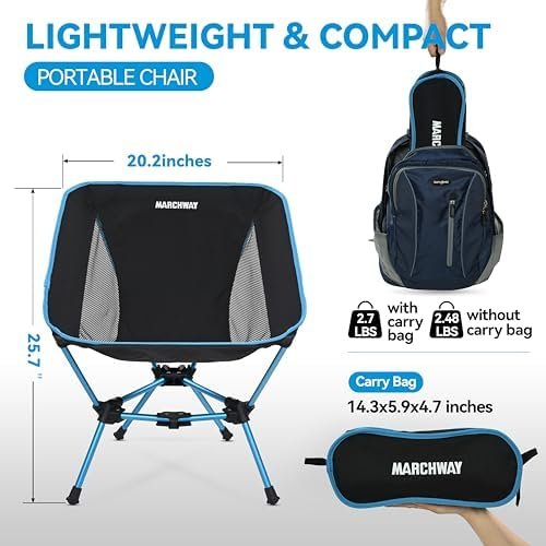 MARCHWAY Lightweight Folding Camping Chair, Stable Portable Compact for Outdoor Camp, Travel, Beach, Picnic, Festival, Hiking, Backpacking, Supports 330Lbs (Blue) - Image 3